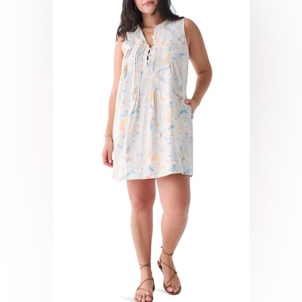 Faherty Isha Floral Mini Dress Blue Coastal Boho Sleeveless Shift XS